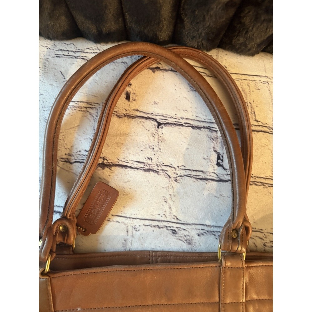 vintage Coach leather tote bag purse handbag Xlarge Brown 2 Tone - Picture 7 of 11